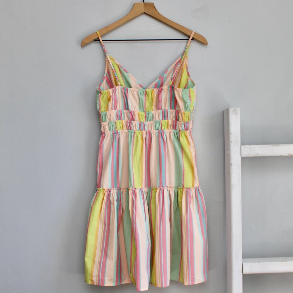 Rails Carmen Guava Stripe Multicolor Smocked Spaghetti Strap Dress Size Small - Picture 4 of 9